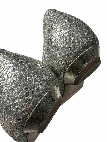 Jimmy Choo Lame Finlay Silver Champagne Glitter Mesh Ballet Flats Sz 39.5/8.5 - 第 5/14 張圖片