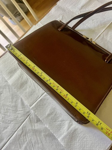 Stunning Vintage 1950s Bronze Patent Leather Bag Suede Lined Elbief Frame - Picture 13 of 18