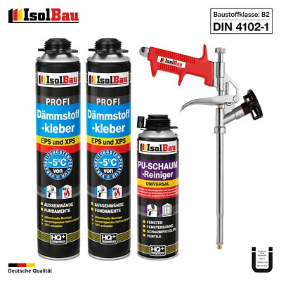 Dämmstoffkleber XPS EPS Klebeschaum 2 x 750ml + 1 x PU-Reiniger + Schaumpistole