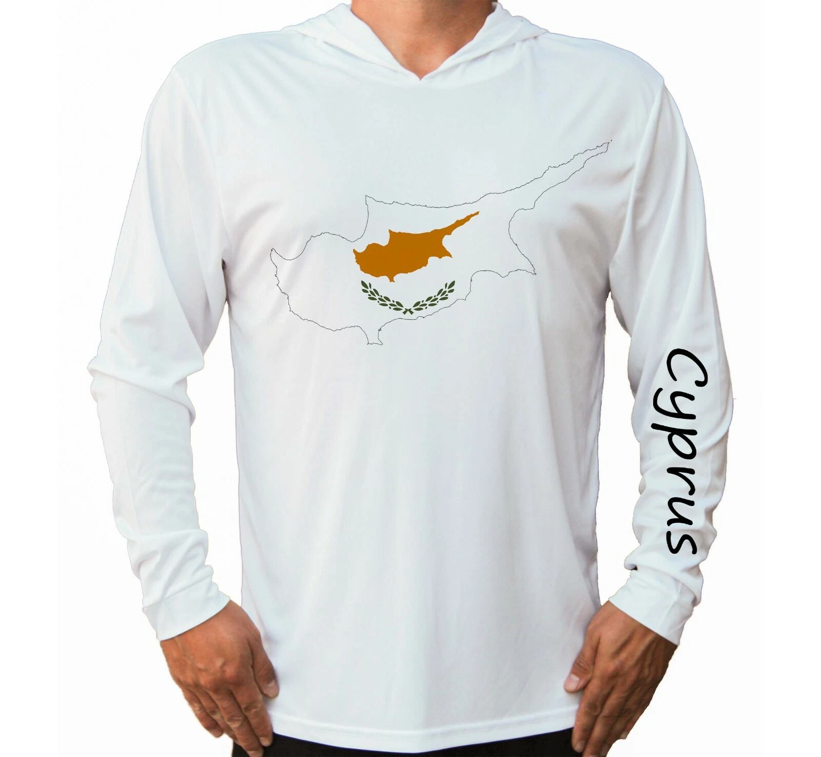 Cyprus Flag Map Boat Fishing UV Protected UPF 50 Long Sleeve T-Shirt Hood Sun