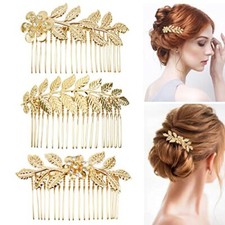 3PCS Leaf Hair Side Combs, Gold Rhinestone Hair Comb, Hair Side Comb Clips,