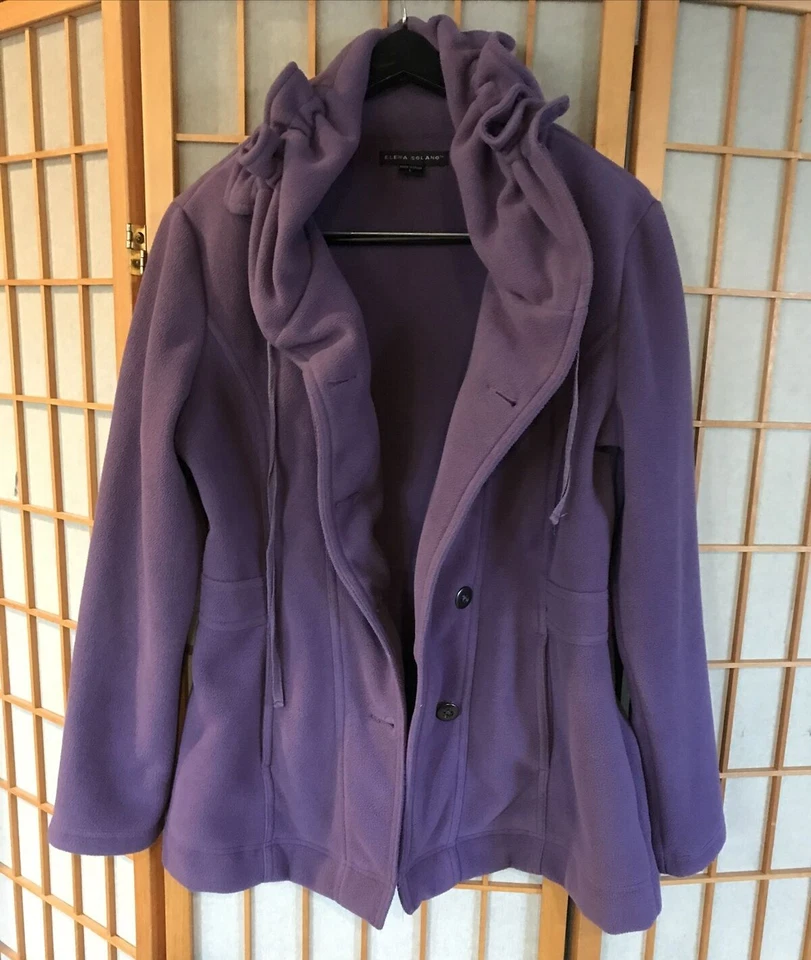 Chaqueta para mujer Elena Solano talla L botón frontal púrpura polar cuello con cordón Foto 2 de 4