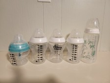 3Tommee Tippee Clear Feeding 9oz,1 Anti-Colic 5oz 1 NUK Anti-Colic 10oz BOTTLES