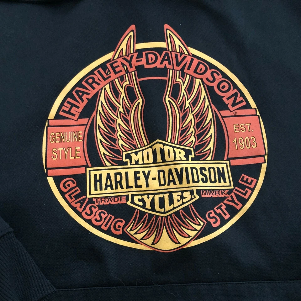 Harley Davidson Sudadera con Capucha Negra Alas de Águila Logo Estilo Clásico Talla MEDIANA Foto 2 de 4