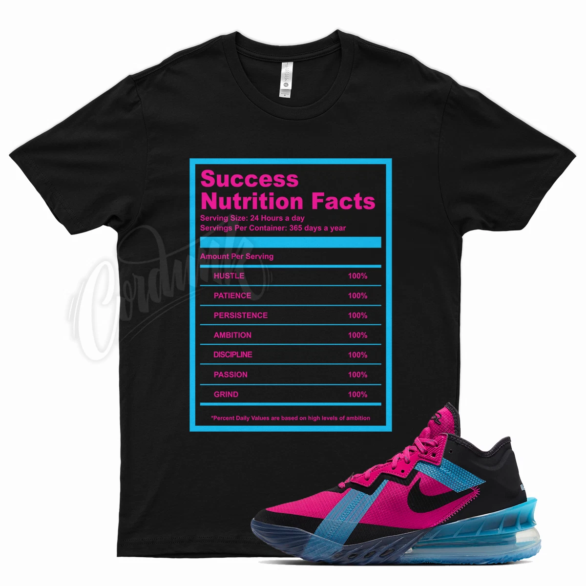 Black SUCCESS T Shirt for Lebron 18 Fury Fireberry Pink Neon Nights South Beach