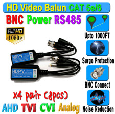 x4 pairs HD Balun CCTV BNC Video Data mic RS485Power CAT5e/6 Protect 1080P 720P