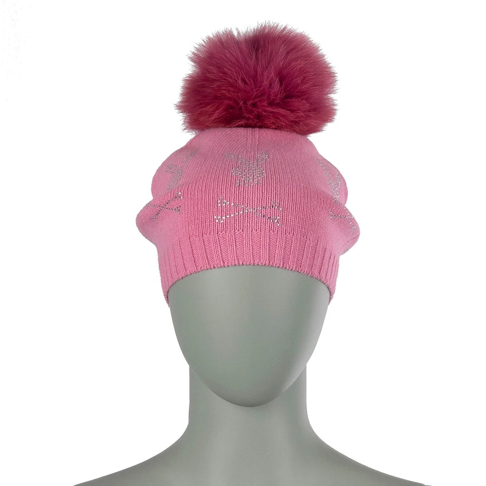 PHILIPP PLEIN x 花花公子羊毛羊绒无檐帽带水晶和毛皮粉色 — 第 2/4 张图片