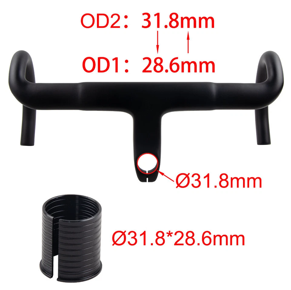 OD2 28.6/31.8mm Carbon Bicycle Handlebar Integrated Bar Stem Road Bike Drop Bars - Image 3 of 4
