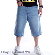 Mens Jeans Shorts Denim Pants Baggy Relaxed Hip-Hop Hipster Loose W30-W46