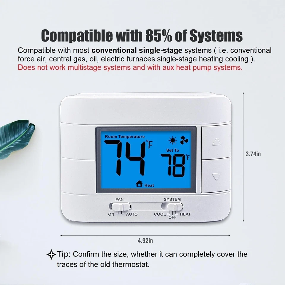 Non-Programmable Thermostats for House, Single-Stage 1 Heat/ 1 Cool, Simple - Image 2 of 4