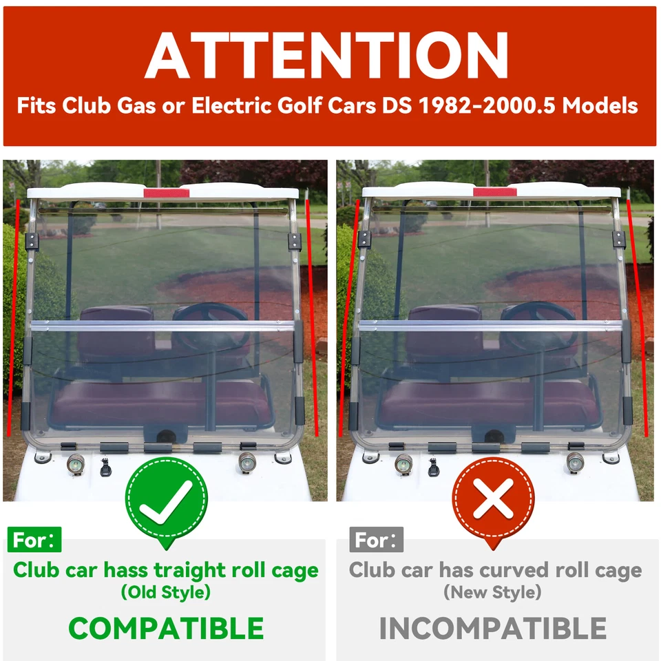 For Club Car DS 1982-2000.5 Folding Golf Cart Tinted Windshield Windscreen PC Foto 4 de 4