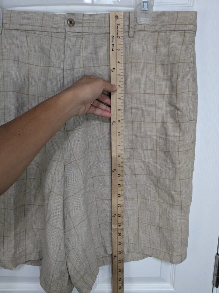 Pantalones cortos Daniel Cremieux para hombre 40 beige 100 % lino a cuadros Foto 3 de 4