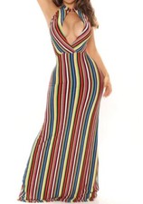 Fashion Nova Womens No Time To Waste Maxi Dress Multicolor Striped Cut Out M New