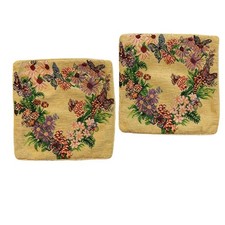 Set of 2 Pillow Covers Floral Butterflies Tapestry Cushion Covers Accent 17"x17"