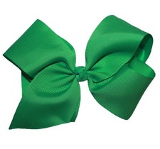 Green 6  Jumbo Hair Bow Grosgrain Ribbon Trendy Boutique Boho Hair Barrette