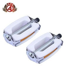 2x ALTA 9/16" Krate Bicycle Pedals White/Chrome Cruisers Bike For 3pc Crank.