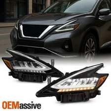 For 2019-2021 Nissan Murano [FULL LED] Black Headlights Pair w/ DRL Turn Signal