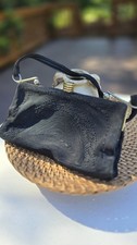Vintage 1940s Black WHC Weeda Corde Purse Brass Frame Mid-Century Handbag