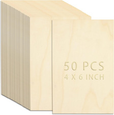 50 Pack Unfinished Wood Pieces, 4 X 6 Inch Thin Plywood Wood Squares for Crafts,