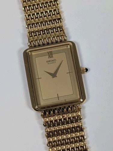 UNTESTED Vtg Seiko Men's Tank Watch 9020-5119 Quartz Gold Original Band Japan