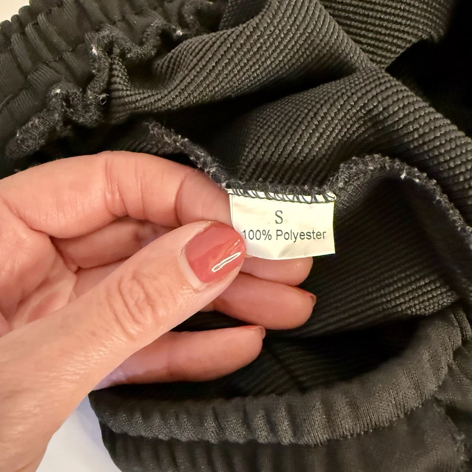 Wide Leg Sweat Pants Women's Small Black  Drawstring Lounge Stretch - Image 4 of 4