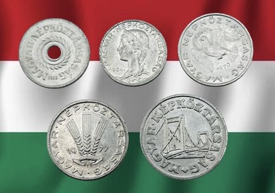 Lot of 5 Hungary 2, 5, 10, 20 & 50 Filler Coins - Mixed Dates - Combined Ship