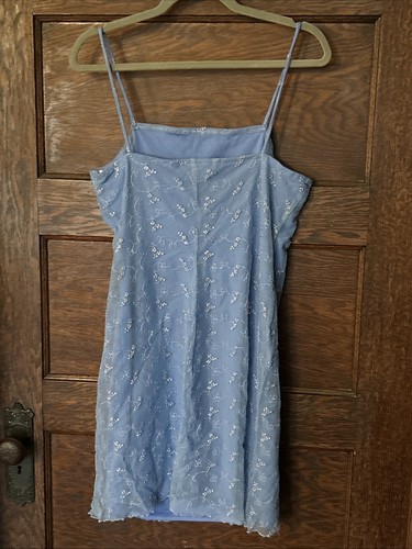 Vintage DBY blau Silberfaden zierliches Blumen Kleid 90er Jahre Y2K Feenkern Gr. 11/12 - Bild 2 von 9