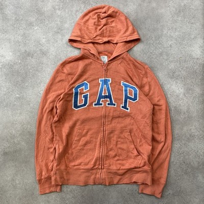 Gap Hoodie Jungen XL Full Zip Jersey Spellout Sweatshirt, Orange