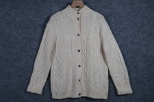 LAUREN RALPH LAUREN Hand Knit 100 Wool Fisherman Cable Knit Cardigan Sweater M
