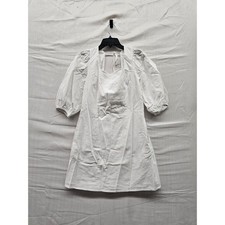 A New Day White Cotton Linen Puff Sleeve Open Back Mini Dress Small VN1989150