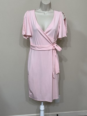 Oc Order Plus Women s Pink Short Flare Sleeve V-Neck Bodycon Summer Dress M
