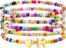 Stocking Stuffers for Kids Girls Teen - 5PCS Colorful Beaded Initial Bracelets f