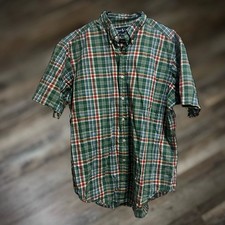 Ralph Lauren Men's Short Sleeve Button Down Plaid XL Polo Green Dress Shirt