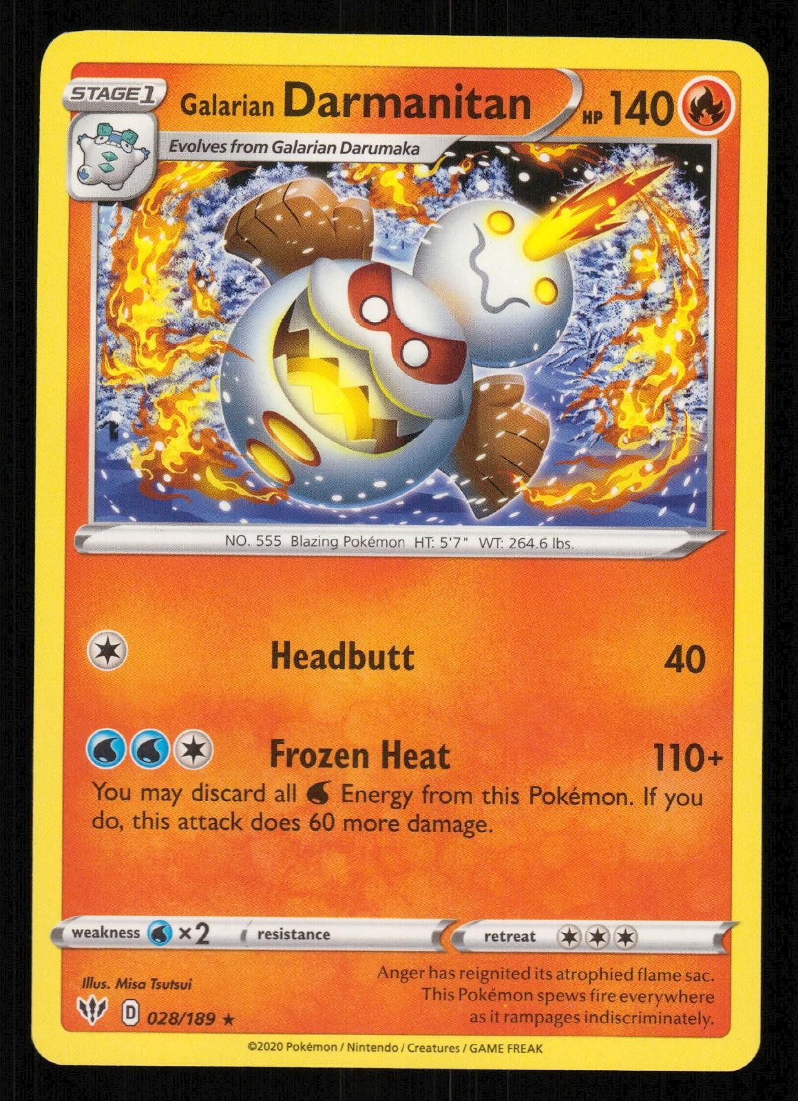 Galarian Darmanitan 028/189 Rare Darkness Ablaze Pokemon Near Mint