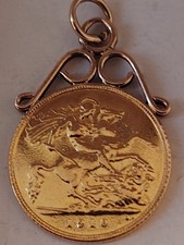 1910 22ct Gold Half Sovereign Coin - Pendant -  On Mount  4.63g