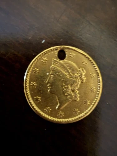 Maybe 1853 US Liberty Head $1 Small Gold Coin Type 1 - Bullion. Holed