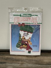 Rare Bucilla Felt Holiday Stocking Kit CHRISTMAS EVE 82728 Tree Fireplace USA