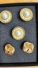 Vintage Set Of 3 Faux Pearl & Set Of 2 Gold Tone Metal Button Covers (5 Total)