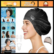 Extra-Large Silicone Swim Cap Waterproof Ear Cover for Long Thick Hair, Dreadloc