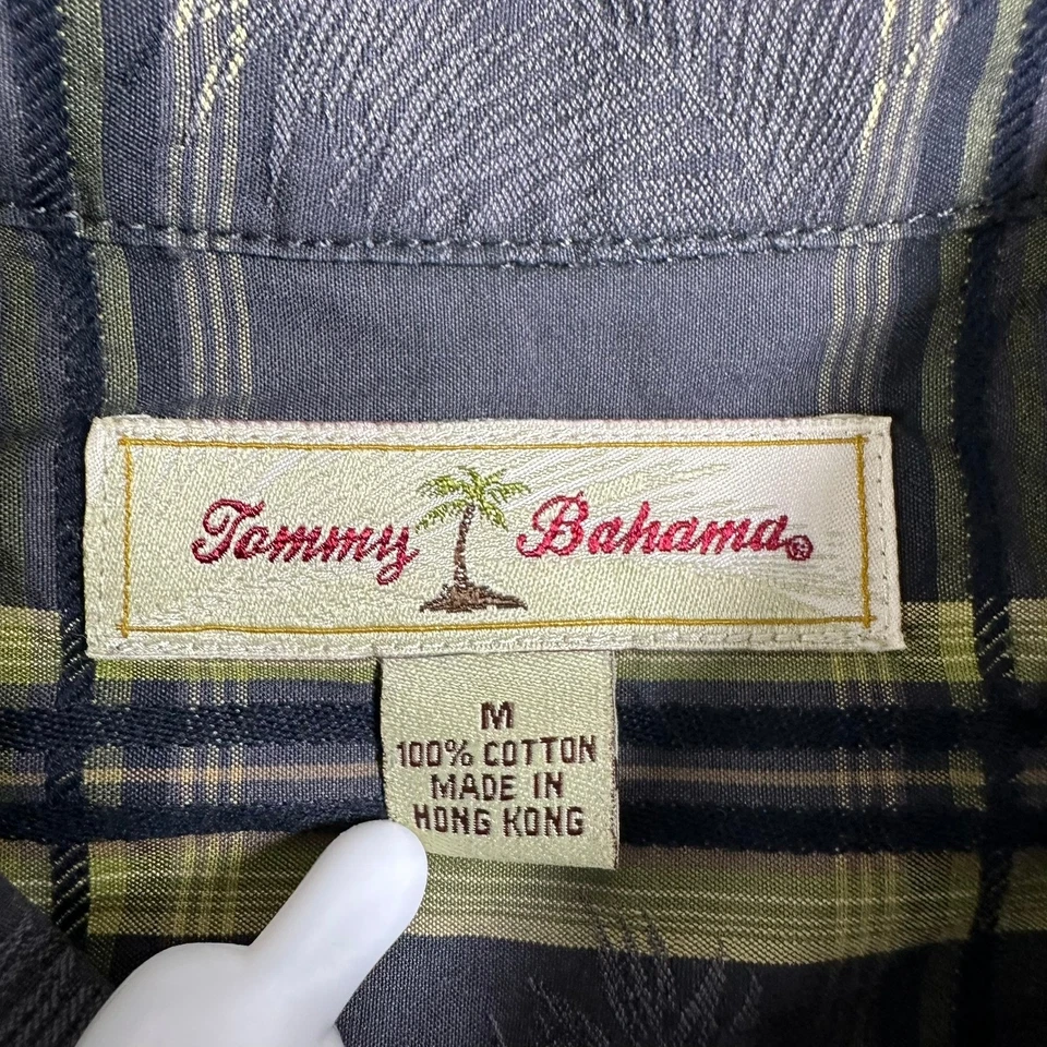Tommy Bahama клетчатая рубашка мужская средний серый желтый длинным рукавом пальма дерево - Изображение 4 из 4