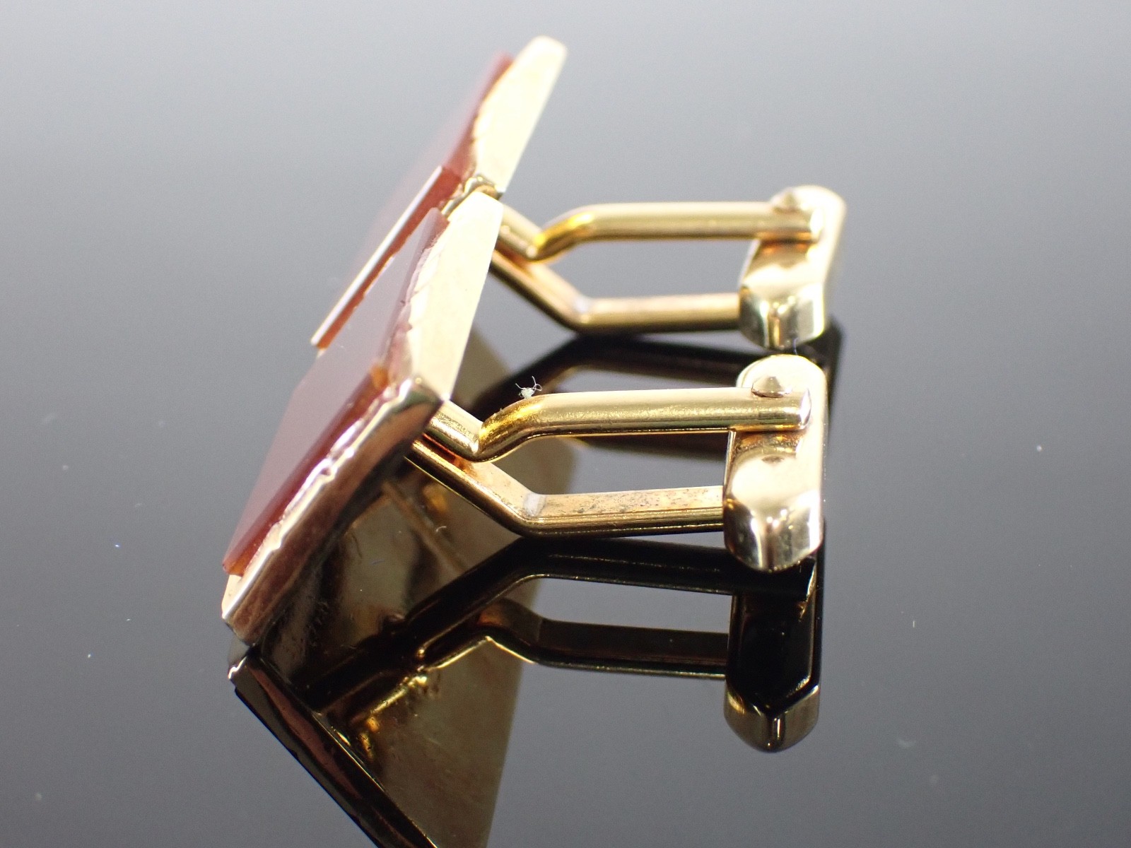 Vintage Gold Tone Red Stone Rectangular Cufflinks… - image 7