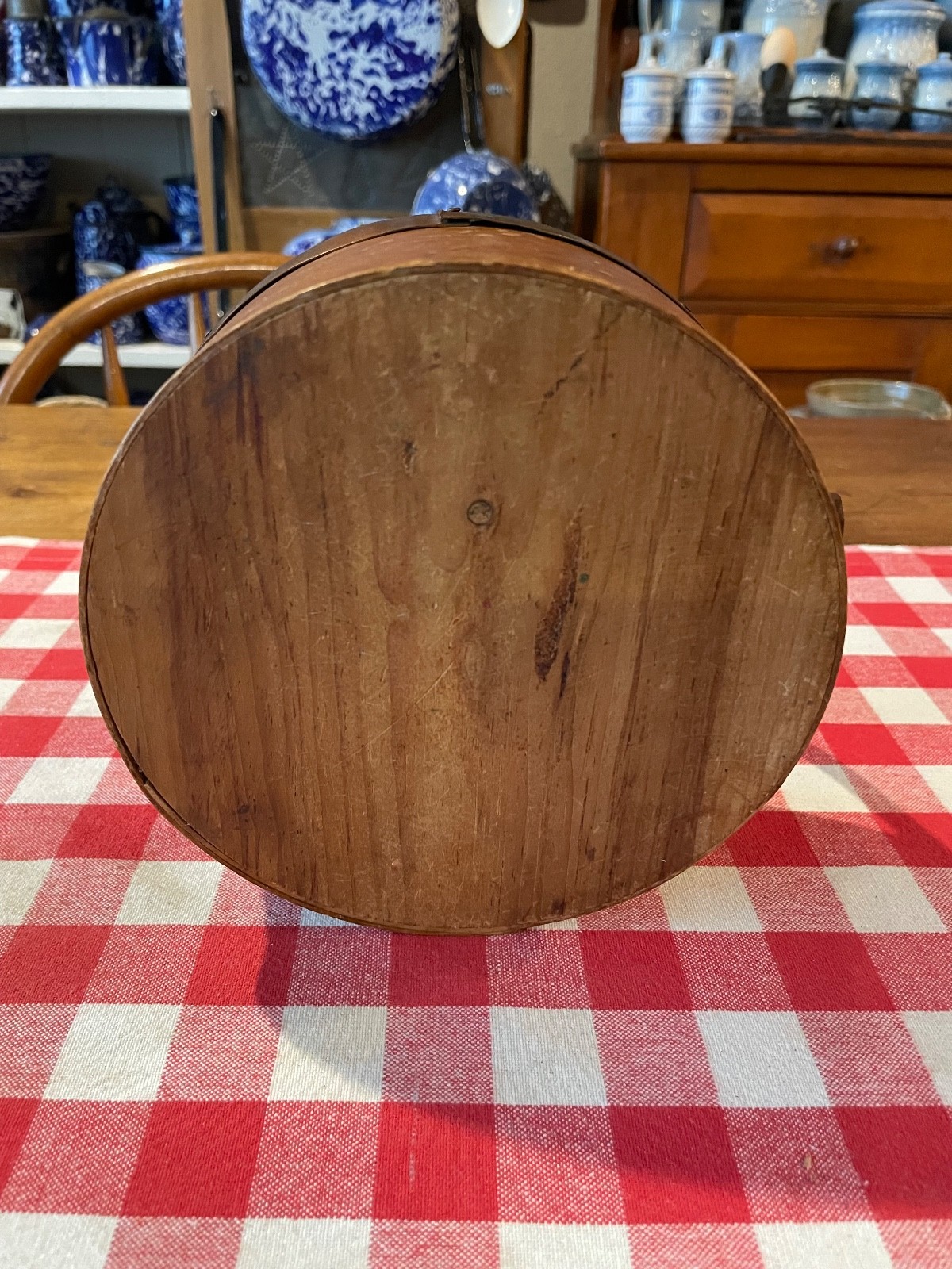 Antique Wooden Shaker-Style Sewing Box with/Lid & Swing Handle