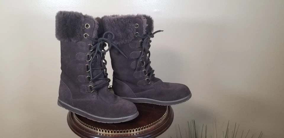 Botas femininas EMU Australia Grace Mid camurça marrom com cadarço tamanho 6 inverno - Imagem 3 de 4