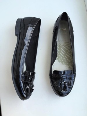 women clarks loafers black leather 41 #7A7Y