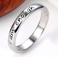 I Am Enough Silver Tone Band Ring Size 8 Inspirational Message Ring