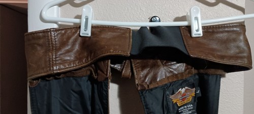 Vintage Harley Davidson Motorcycle Chaps Size Large Brown Leather 38" Length - Bild 16 von 23