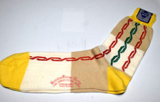 Argyle Socks VTG 50s Art Deco Tan Yellow Ivory Red Green Chain Argyle 9 x 9" New