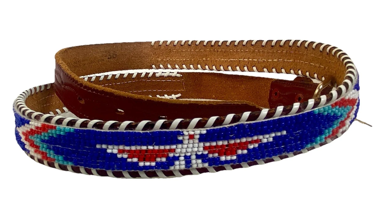 Vintage Belt-Brn Leather-Seed Bead Detail-Leather Ties-Native American-Handmade indian beaded belt products for sale | eBay main image 3