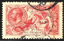 1919 Great Britain Scott #180 5 shilling King George V Sea Horses stamp CV $186