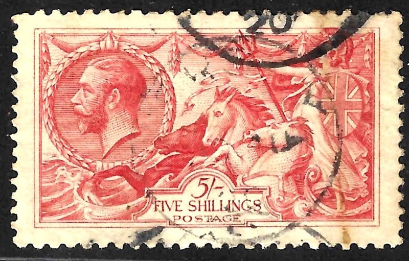 1919 Great Britain Scott #180 5 shilling King George V Sea Horses stamp CV $186